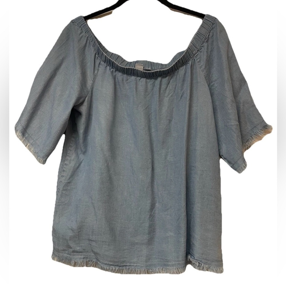 Melrose and Market Nordstrom Chambray Blouse Blue Fringe Size S - Picture 2 of 8